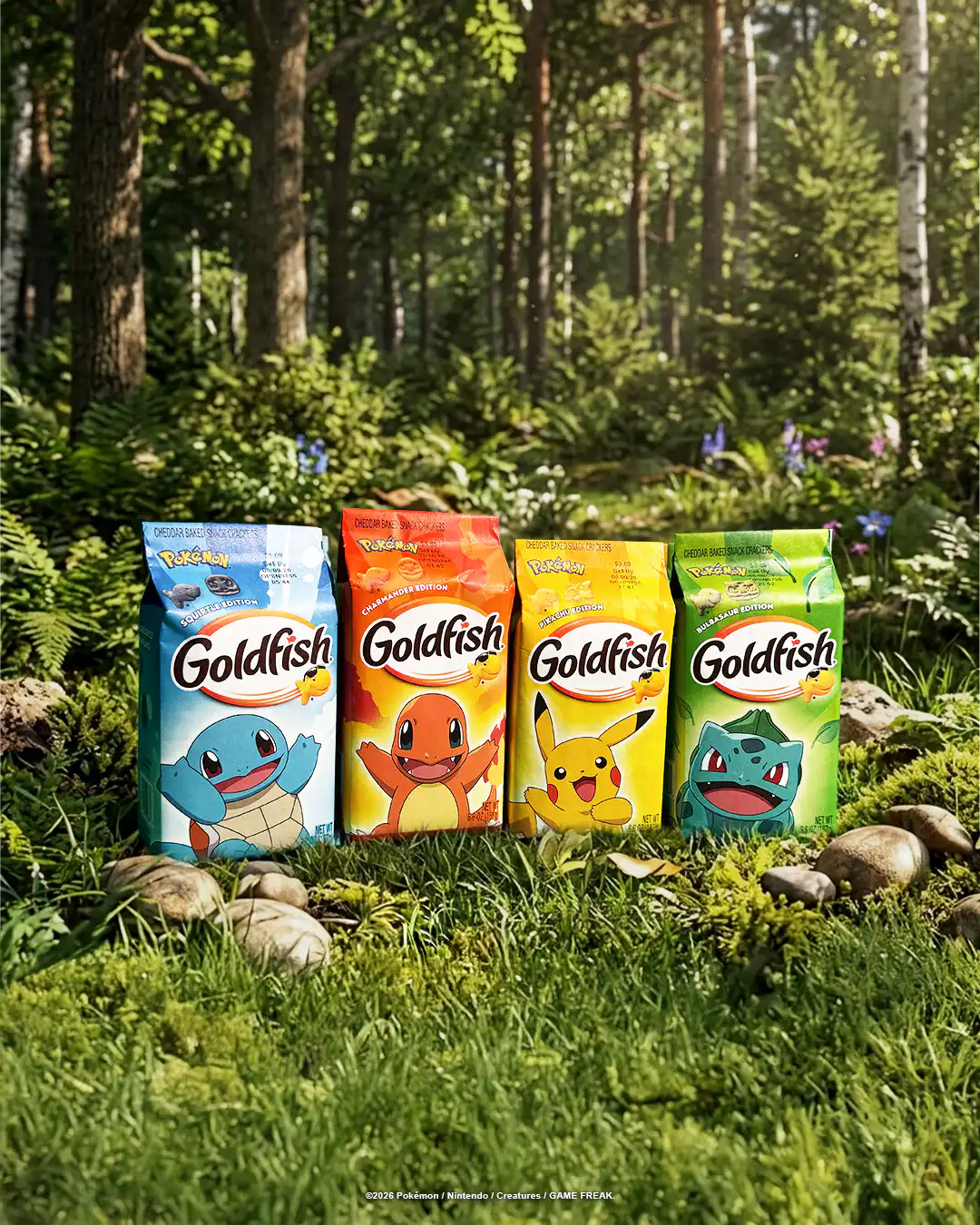 Goldfish Limited Edition crackers featuring Pokémon-themed packaging, unique shapes, and limited-time flavors.