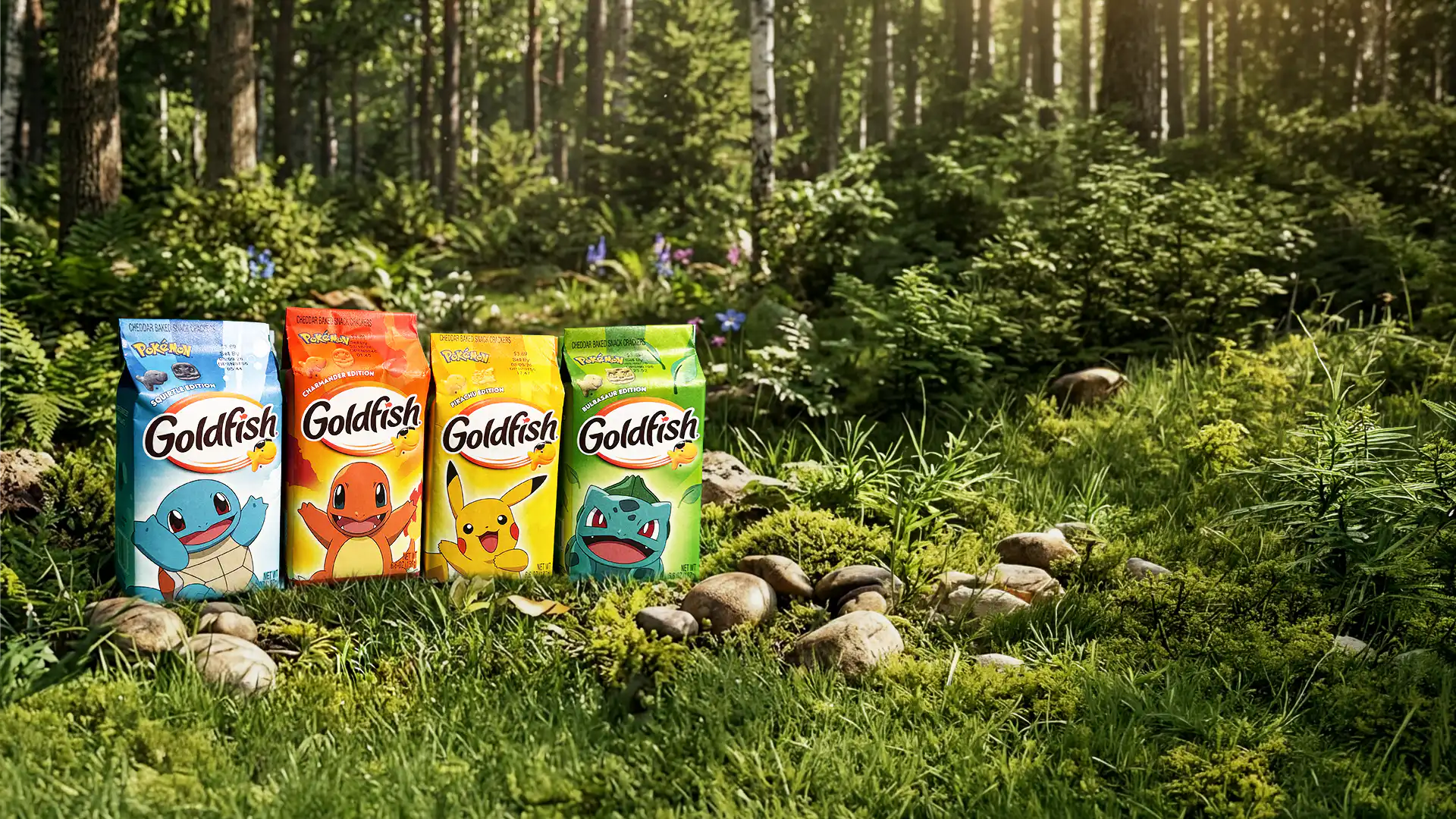 Goldfish Limited Edition crackers featuring Pokémon-themed packaging, unique shapes, and limited-time flavors.